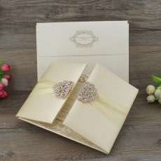 Silk Invitation Card with Paper Pocket Champagne Wedding Card Customized